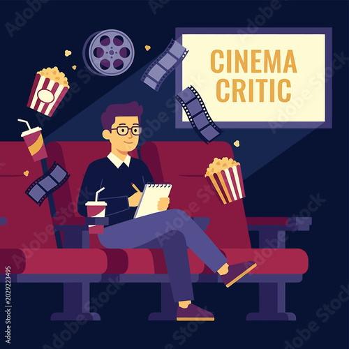 Schilderij op canvas Man sitting in a movie theater.