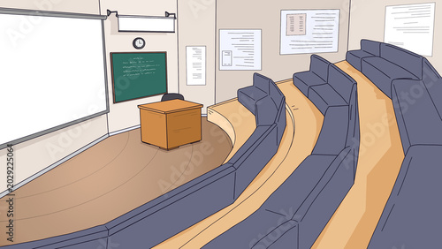 Empty Lecture Hall with Whiteboard and Chalkboard