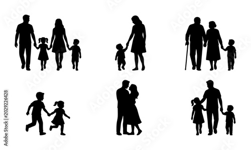 Cuadro en lienzo Silhouette Family Icons, Diverse Generations, Parental Love, Children's Joy, Vec