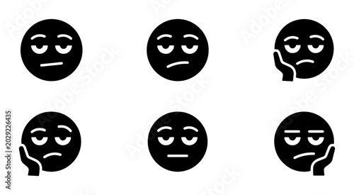 Konstfotografi Boredom Emoticon Icons, Uninterested Face Symbols, Listless Expression Graphics,