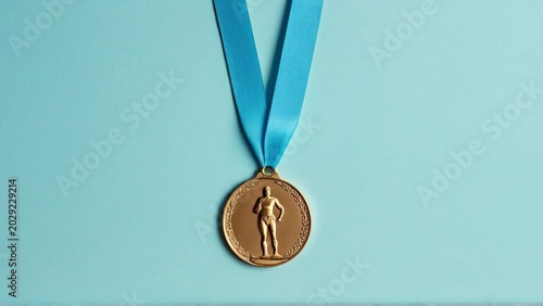 Abstract Running Medal with Ribbon on Blue Background