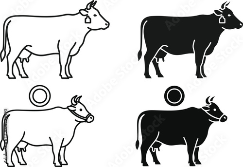 Black and white cow silhouette icons