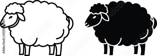 White and black cartoon sheep standing side by side