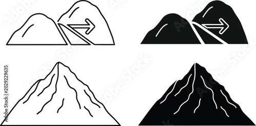 Converging and diverging mountain range illustration