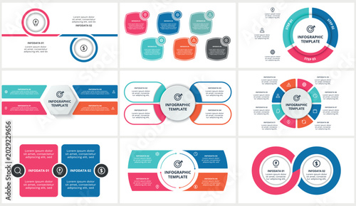 Foto Set infographic with 2, 3, 4, 6, 8 steps, options, parts or processes