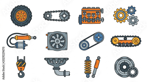 Foto Collection of various mechanical engineering parts and components