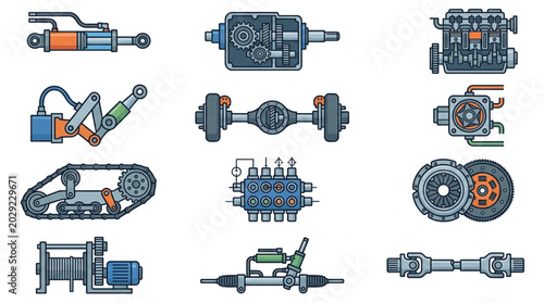 Bild auf Leinwand Collection of various mechanical engineering components and parts