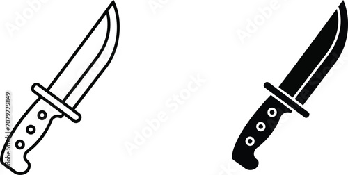 Fotografie Two kitchen knives with black and white handles