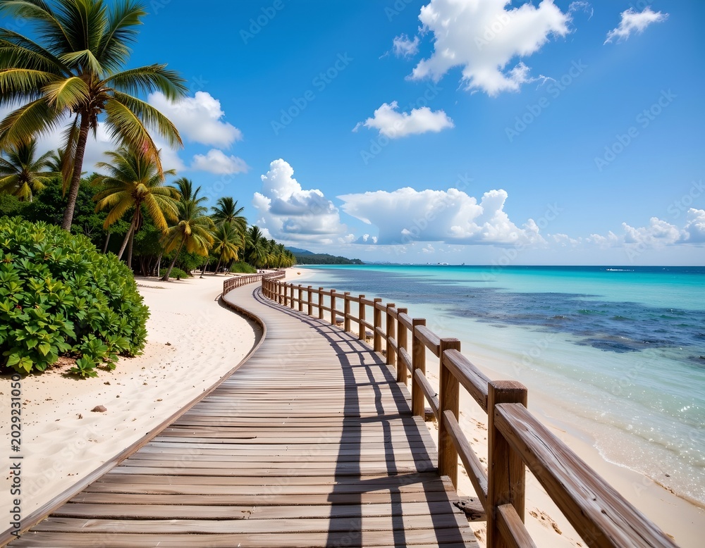 Fototapeta premium Colorful Coastal Boardwalk Over Turquoise