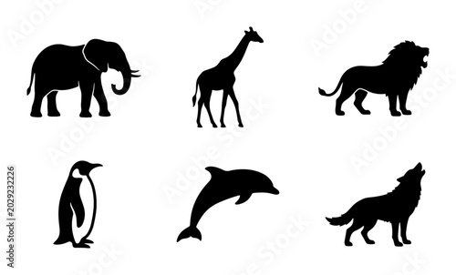 Photography African Elephant, Giraffe, Lion, Penguin, Dolphin, Wolf Silhouettes
