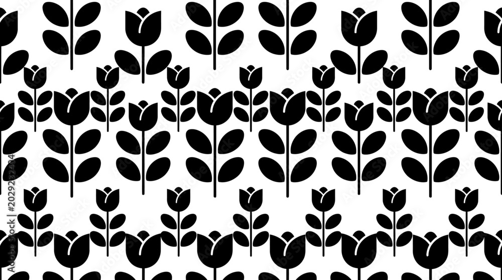 Fototapeta premium Black Tulip Flower Silhouette Pattern Design.