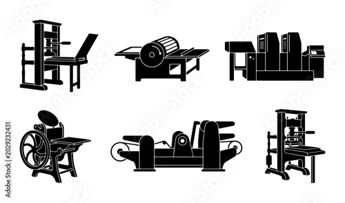 Tableau sur toile Vintage Printing Presses, Historical Letterpress Machines, Industrial Print Equi