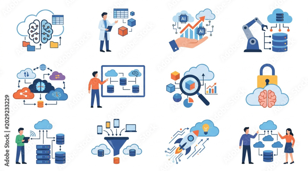 Fototapeta premium Data Science and Cloud Computing Concepts Illustrated.