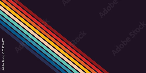 Abstract 1970's background design in futuristic retro style with colorful lines. Vector illustration.