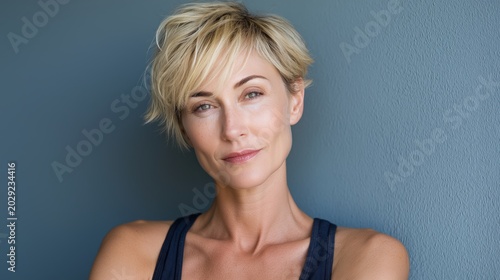 Blonde Layered Bixie Haircut on Mature Woman