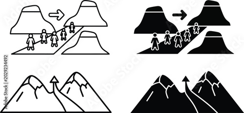 Tableau sur toile People climbing mountain with shadow effect
