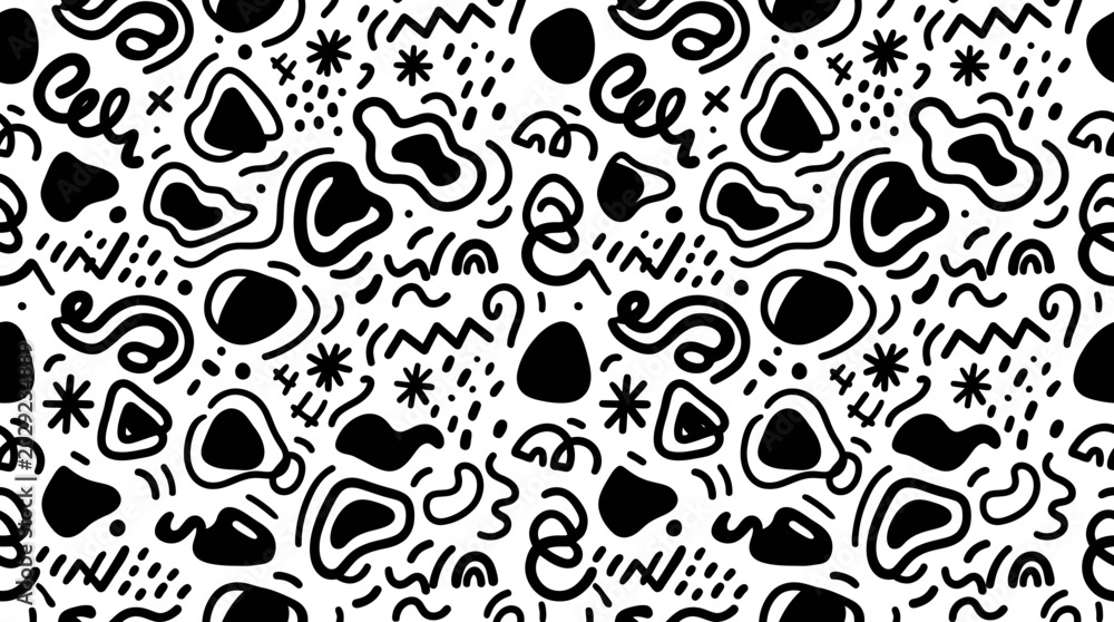 Fototapeta premium Black and white abstract shapes pattern.