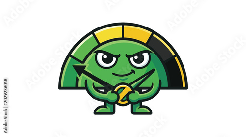 Green cartoon character holding clock.