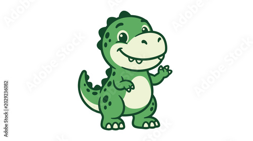Smiling Cartoon Green Dinosaur Character.