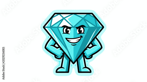 Cartoon Blue Diamond Character Smiling.