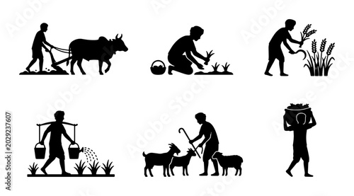 Foto Rural Farming Silhouettes: Agriculture, Cultivation, Livestock, Harvest, Rural L