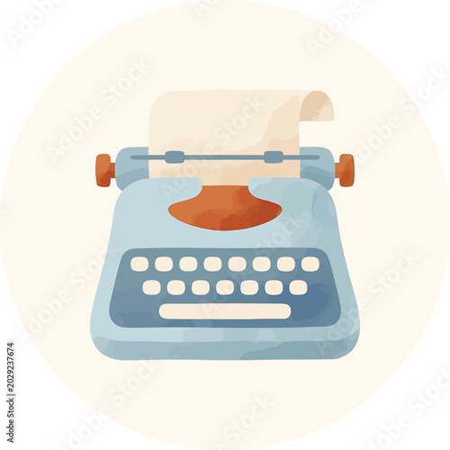 Photos Vintage Blue Typewriter Closeup View.