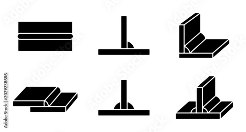 Bild auf Leinwand Welding Joint Types Vector Icons, Metal Fabrication Symbols, Industrial Manufact