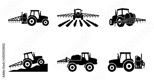 Photos Tractor Icons Set, Agricultural Machinery Vector Graphics, Farming Equipment Col