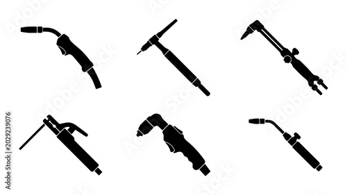 Foto Welding Torches and Cutting Tools Vector Icons, Industrial Equipment Silhouettes