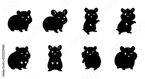 Photos Black Hamster Silhouettes, Cute Rodent Poses, Small Pet Vector Icons, Adorable C
