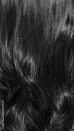 Vertical closeup female black long curly hair texture background in slow motion