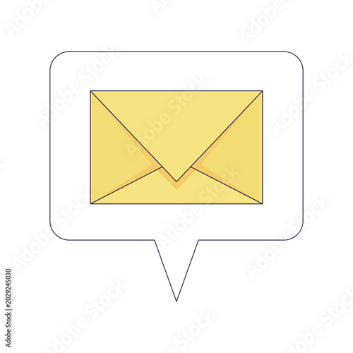 Message bubble with envelope 2D cartoon object. Email communication. Digital conversation. Receive notification about e-mail isolated element flat vector clip art on white. Spot illustration