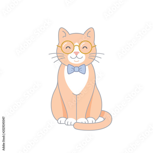 Foto Cartoon cat wearing glasses bowtie.