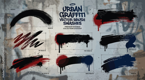 Foto Urban graffiti vector brush swashes and spray paint strokes collection for artis
