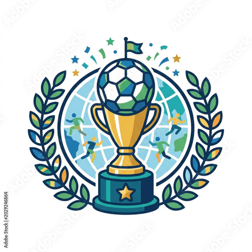 Golden Soccer Trophy with Globe and Laurel Wreath.