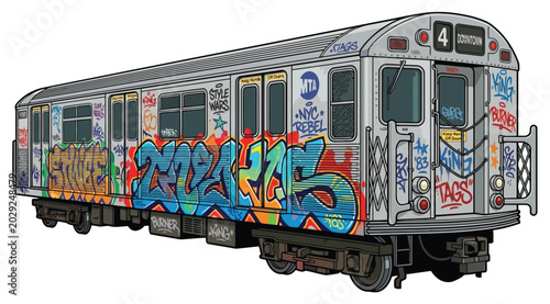Foto Classic new york subway train car with graffiti art illustration