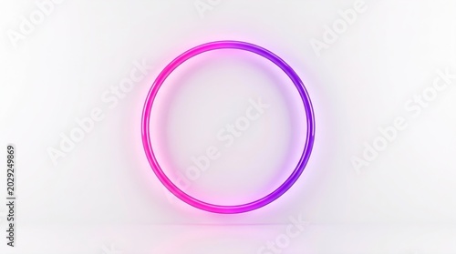 Glowing neon circle on white background, abstract light effect
