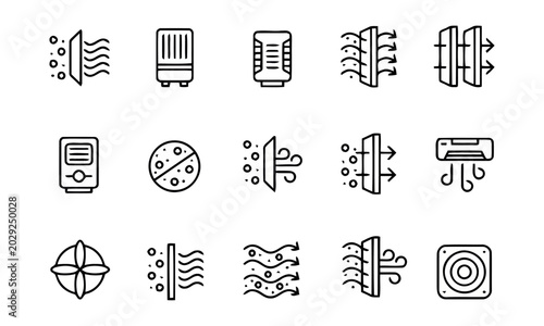 Air Purifier and Filtration System Icons Set