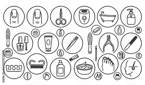Foto Minimal Beauty Salon Thin Line Icons Collection for Manicure and Pedicure Care
