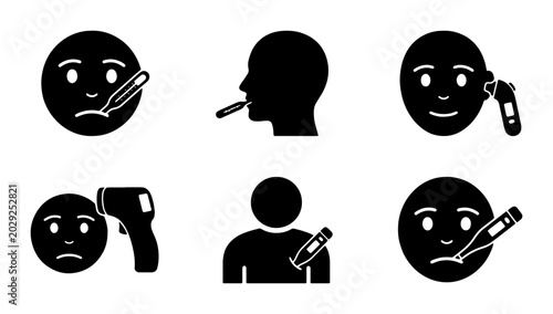 Foto Medical Thermometer Icons, Fever Detection Symbols, Temperature Check Illustrati