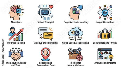 Collection of Technology and Business Icons Representing Digital Concepts.