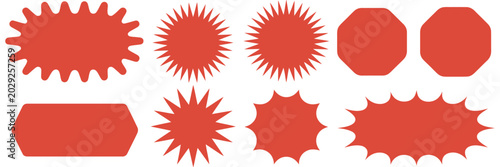 Εκτύπωση καμβά Red starburst badge icon set featuring sunburst shapes, sale stickers, and promotional price tags