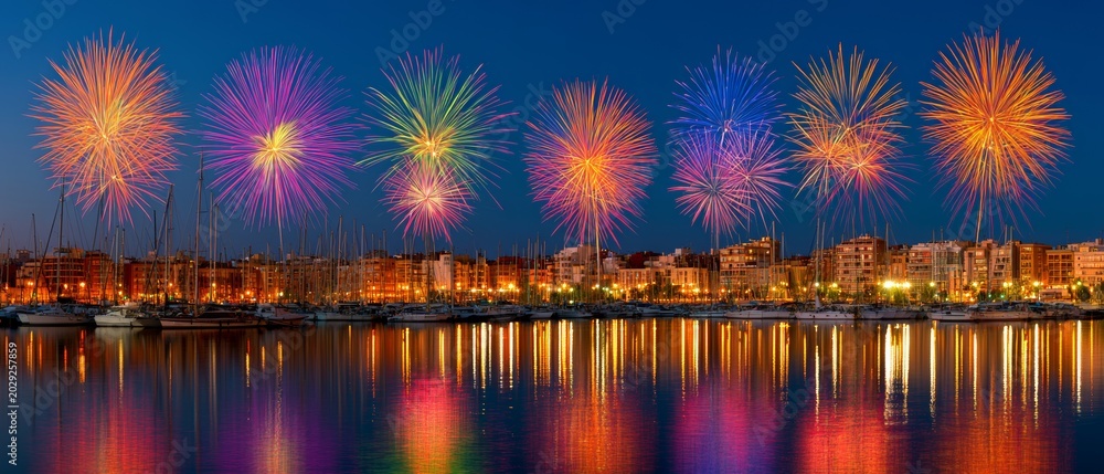 Fototapeta premium Bold 2027 numbers with colorful fireworks