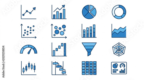 Collection of various business and financial chart icons.