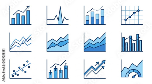 Collection of various business growth charts and graphs illustrations.