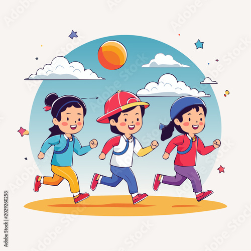 Children Running Joyfully Under the Sun