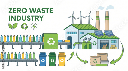 Zero Waste Industry Illustration Showing Recycling Process.