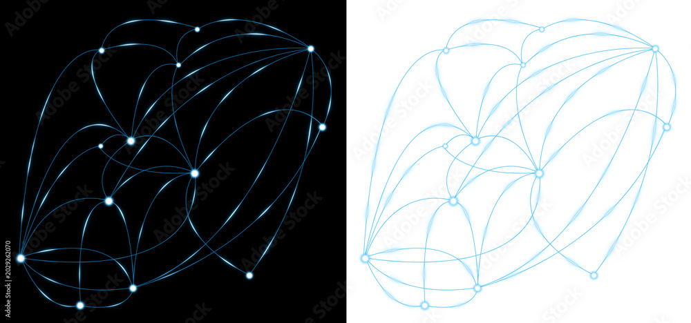 Fotografie Network abstract connected nodes forming spherical digital communication structu