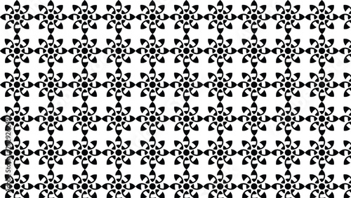 Quadro su tela Abstract black‑white floral star geometric grid pattern illustration, modern vec
