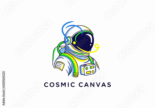 Bold astronaut line logo with strong visual identity presence
